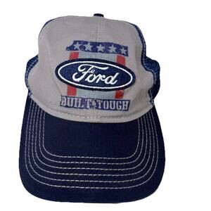 Ford Built Tough Trucker Hat Blue Gray Snapback Adjustable Mesh Ball Cap EUC